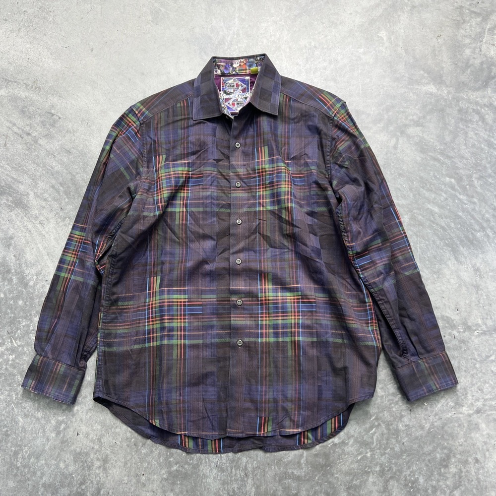 Robert Graham Mens Classic Fit Plaid Button Down Shirt Purple Multi Color Size M